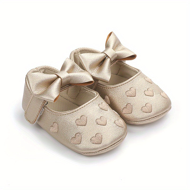 Baby Toddler Girls Shoes 0-1 Year All-Season Non-Slip Breathable PU with Bow