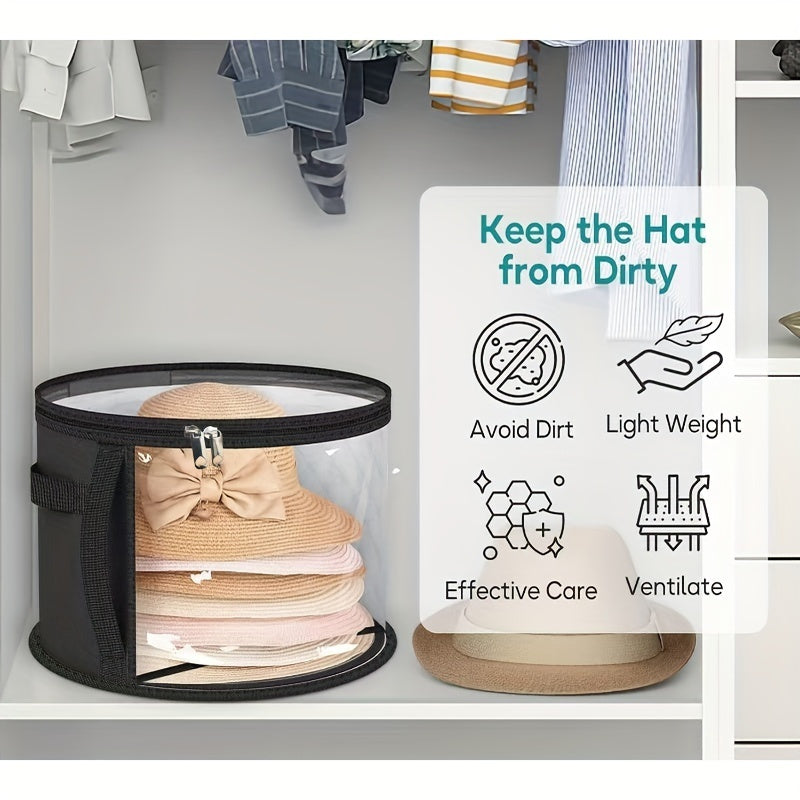 Fabric Hat Storage Organizer Stackable with Front Window and Zipper Closure