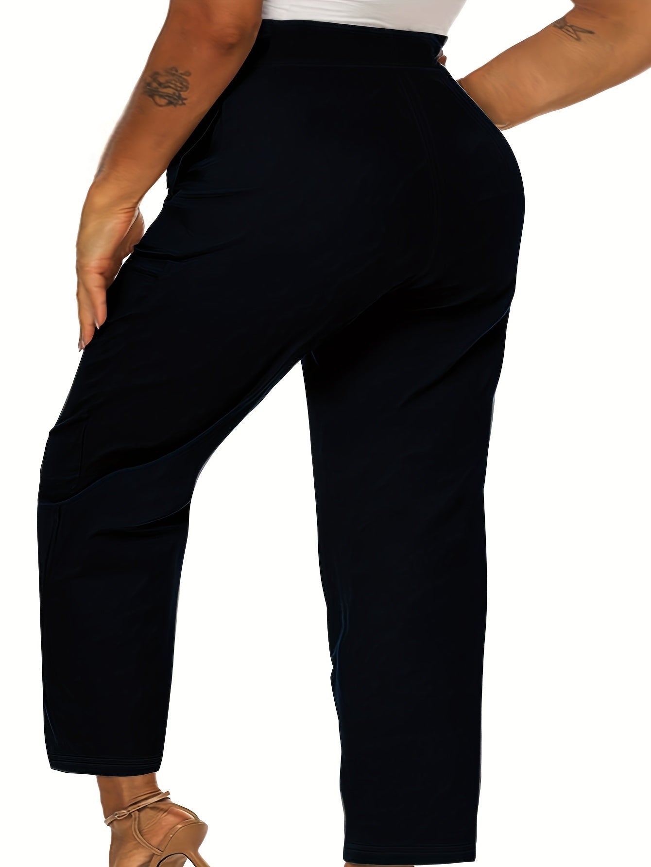 Women Plus Size Stretch Straight-Leg Pants Green Mid-Rise Casual