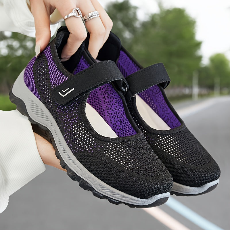 Women's Mesh Walking Shoes Solid Color Ankle Band Soft Sole Sneakers