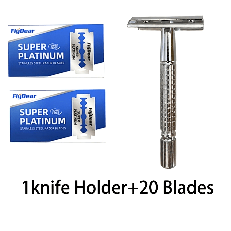 Men Reusable Zinc Alloy Safety Razor with Long Handle and Double Edge Blades