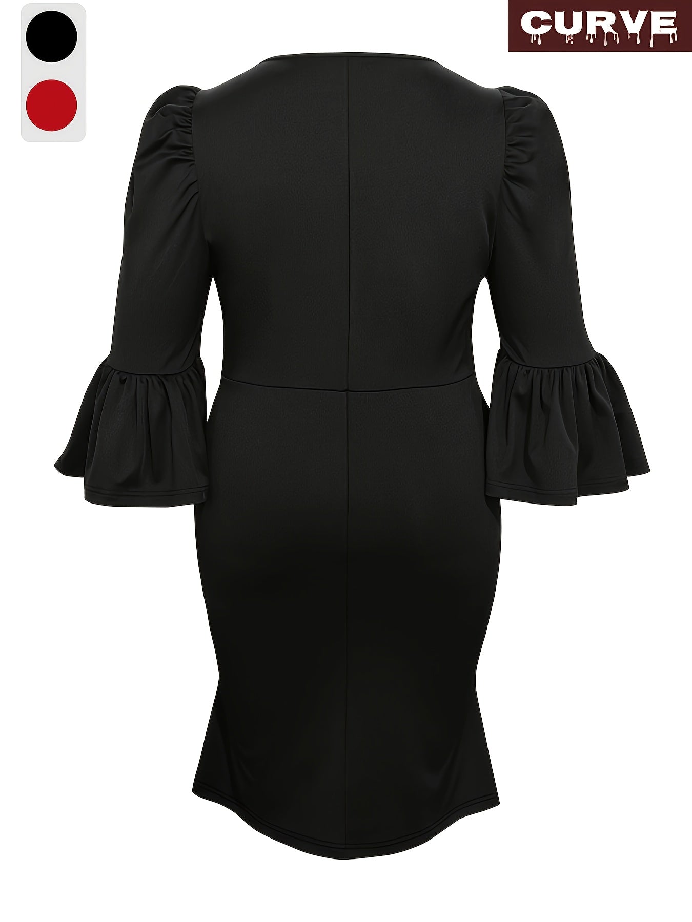 Women Plus Size Solid Color Bubble Sleeve Maxi Dress Casual Long Sleeve