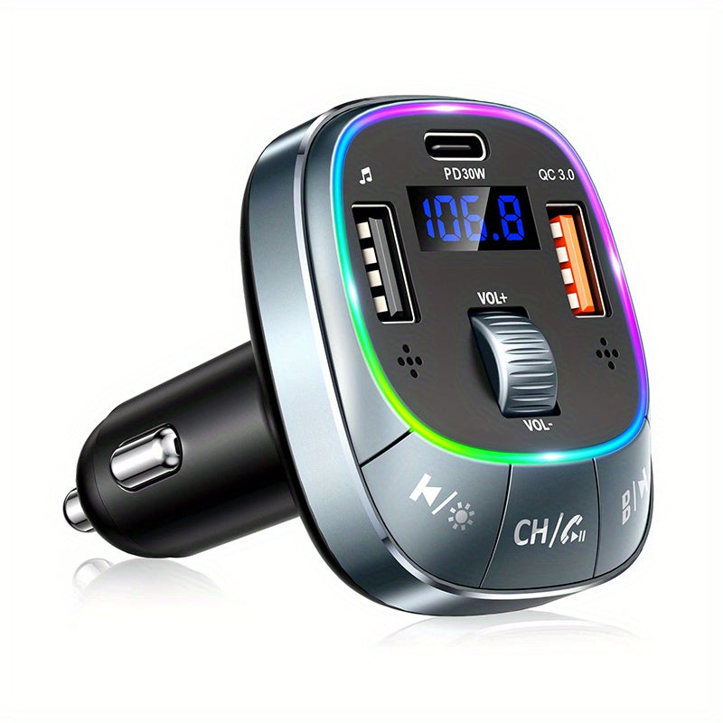 Wireless Car Adapter with Hands-Free Calling RGB Backlit Fast Charging