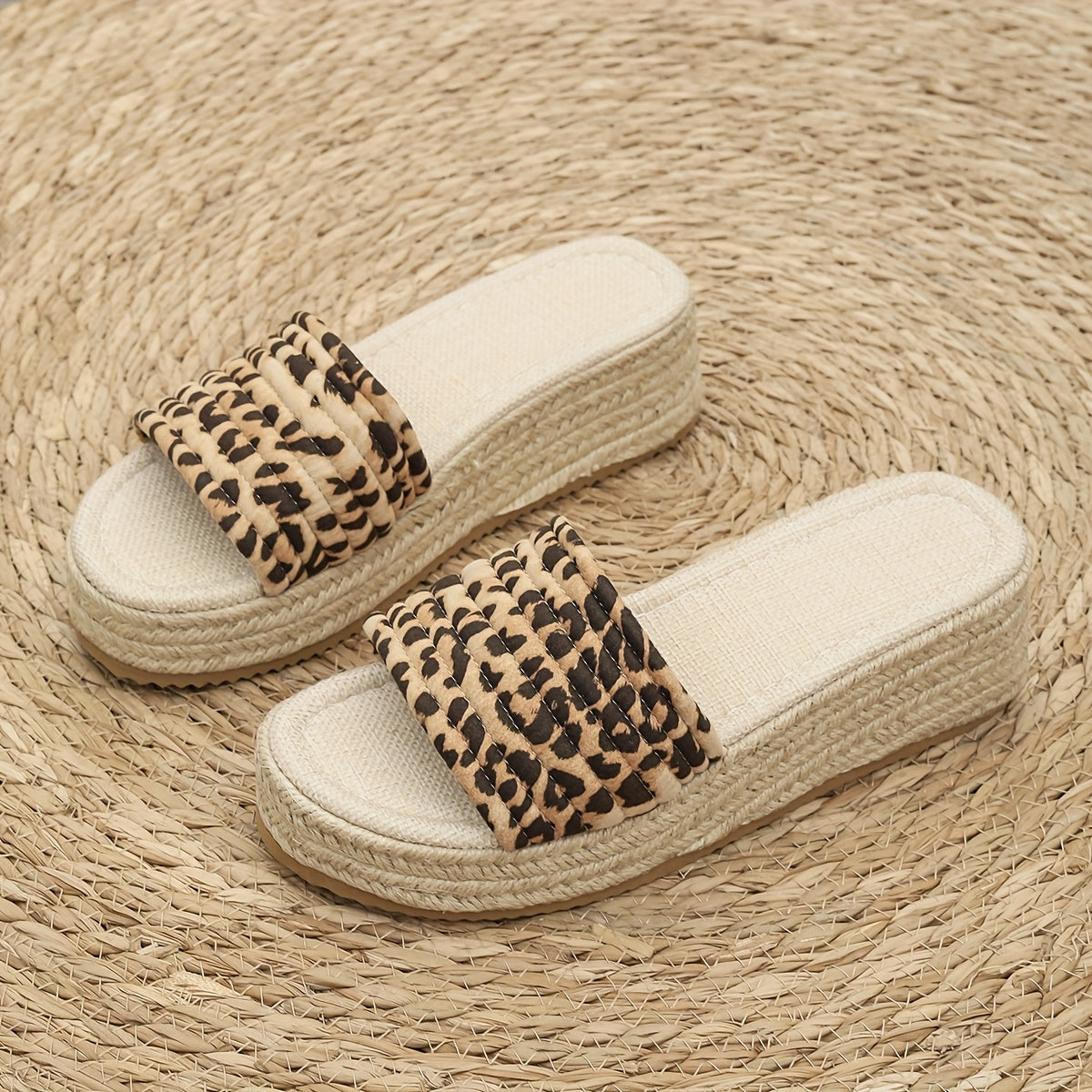 Women Woven Outdoor Slippers Summer Wedge Heels Platform Beach Sandals