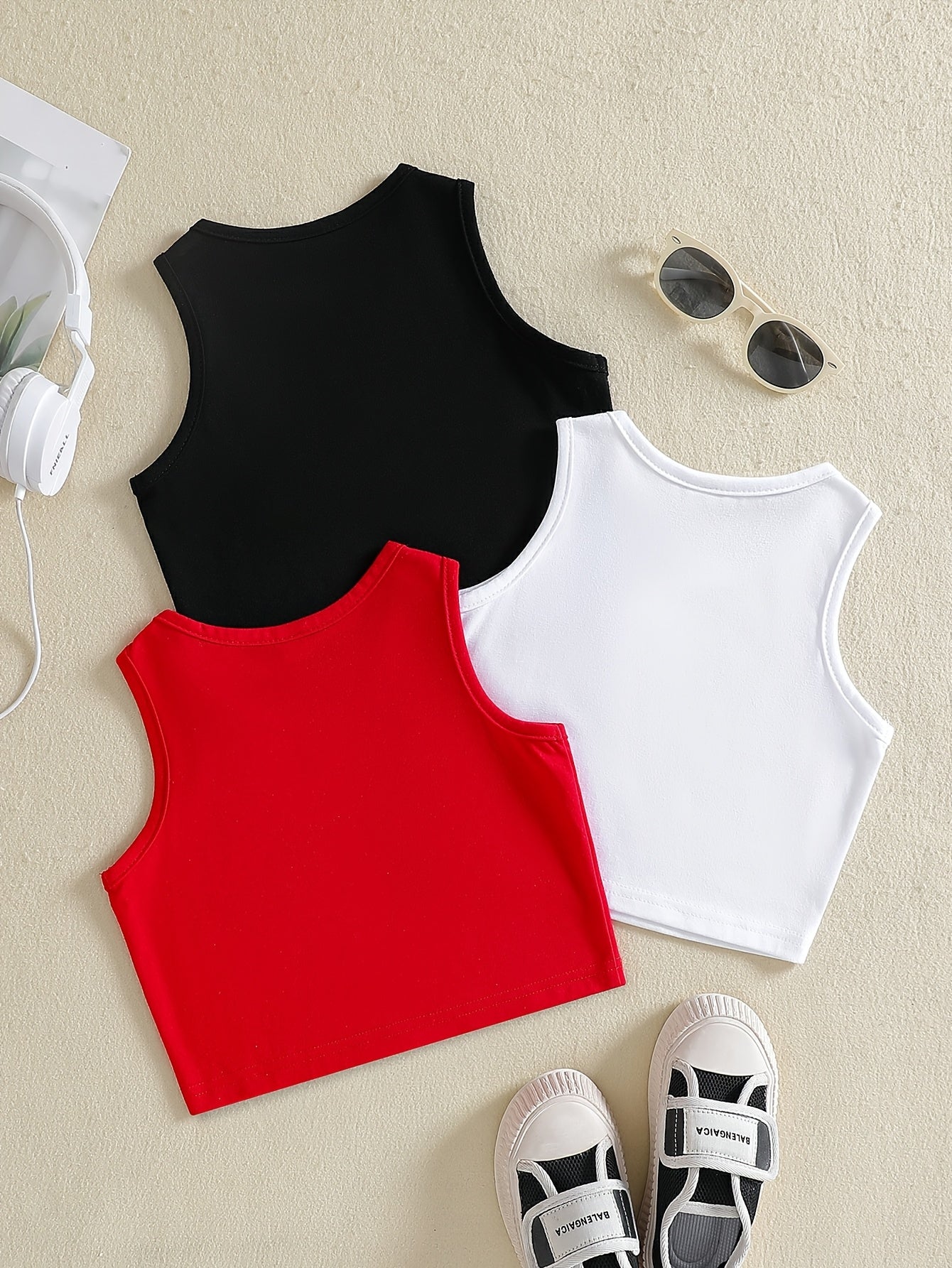 Girls' Cotton Blend Tank Tops with Heart Pattern for Ages 12 and Under