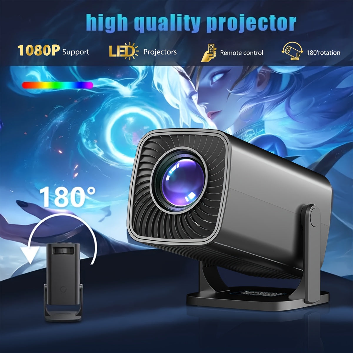 Home Theater Projector Compact LCD 4K 3D Support USB AV Type-C Brightness