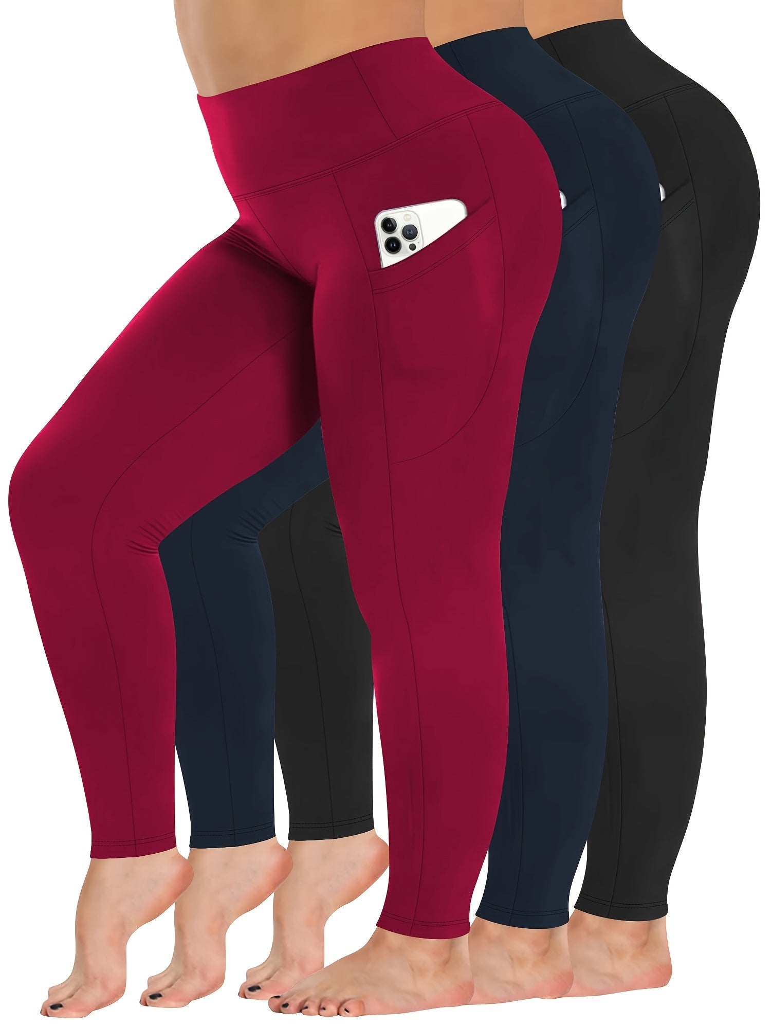 Plus Size Womens Tights 3 Pack High Waist Pockets Abbott Style