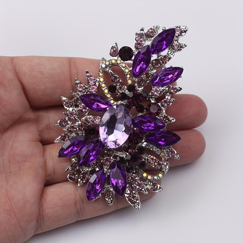 Vintage Rhinestone Brooch Pin with Irregular Flower Design