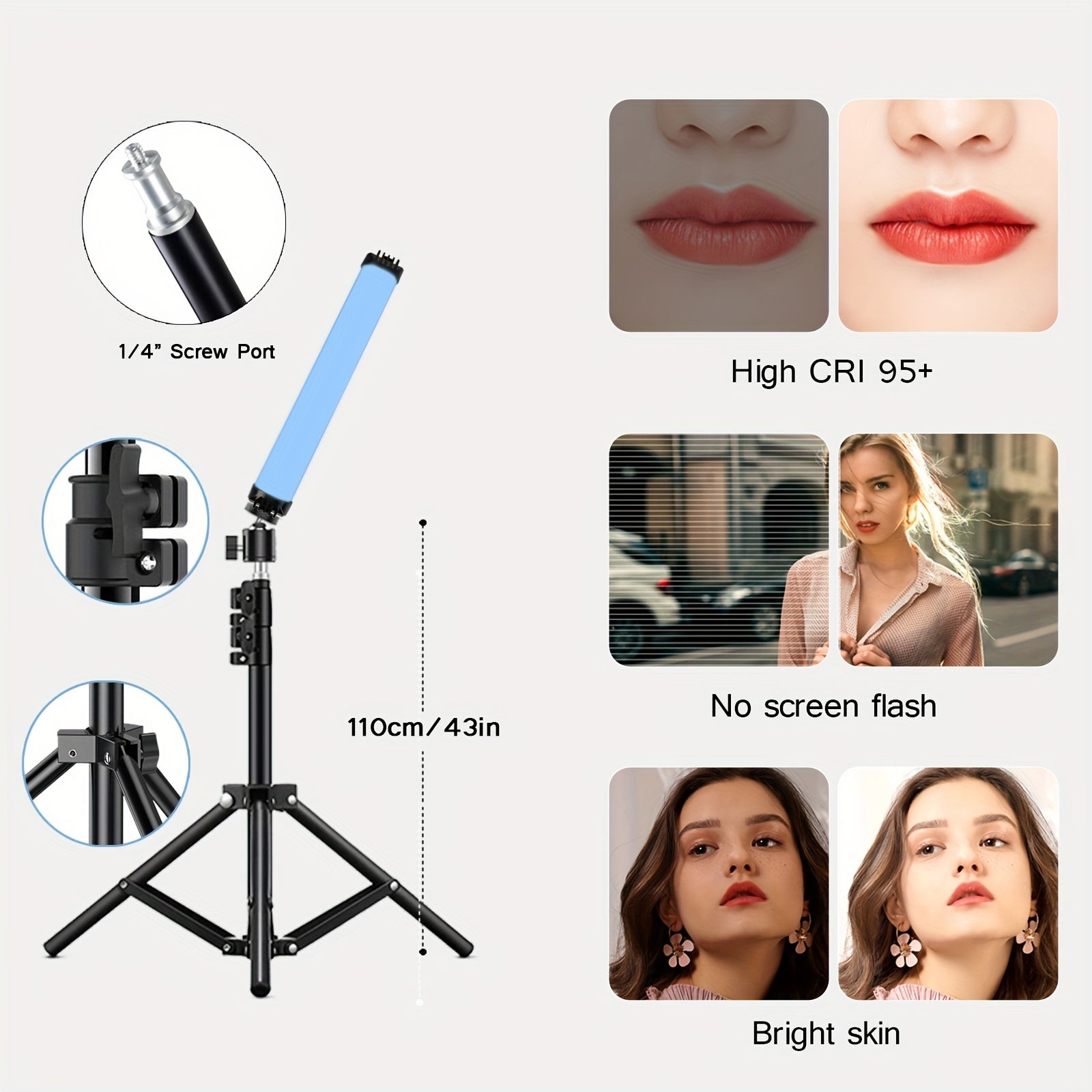11-Inch Handheld RGB LED Video Light Stick with Adjustable Color Temperature 2700K-7500K and USB Rechargeable Battery