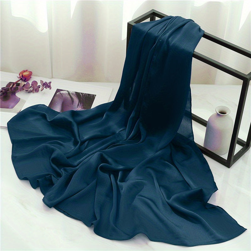 Women's Solid Color Pleated Hijab Scarf for Casual Wear Shawl Head Wrap