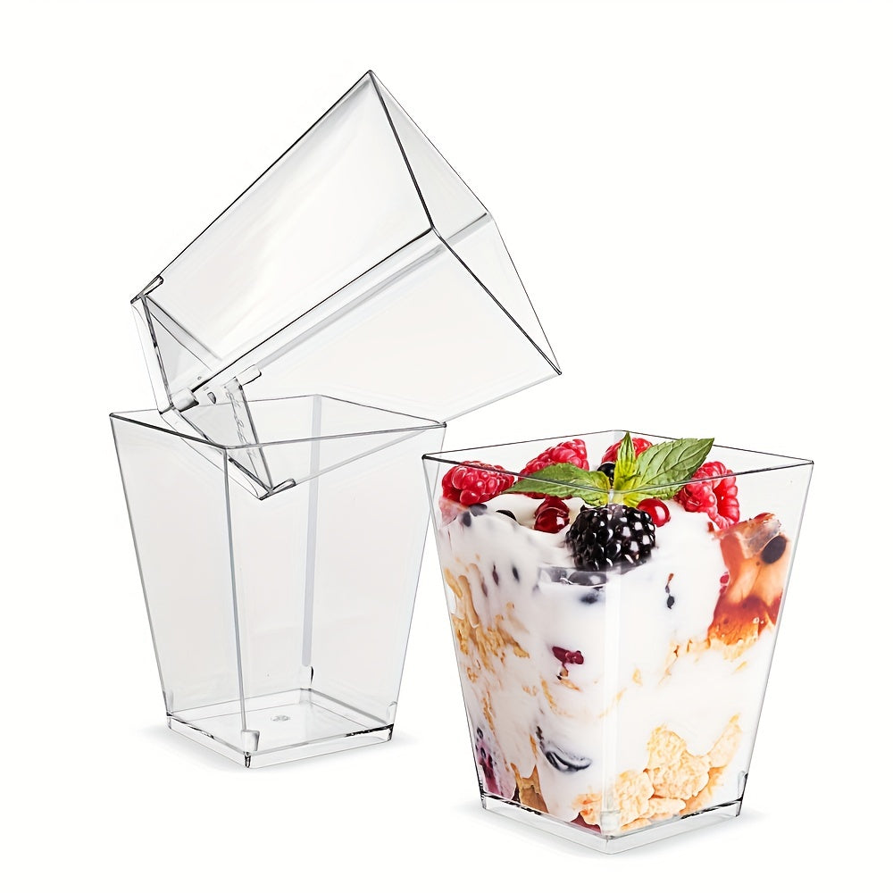 10-Pack 5oz Clear Plastic Dessert Cups Mini Square for Parties Parfaits Pudding