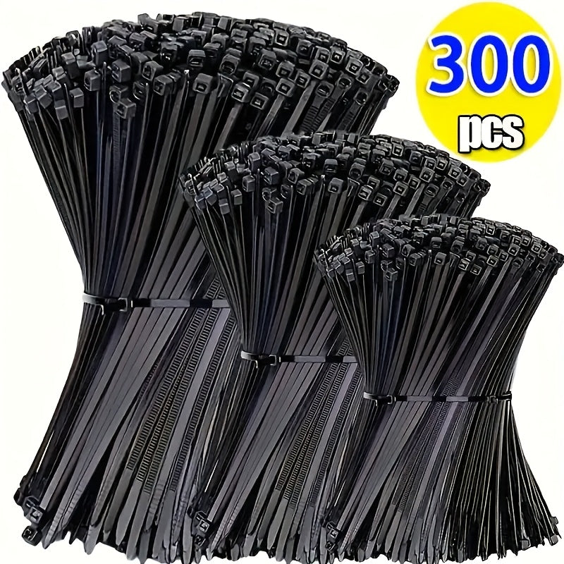 300 Pcs Black Nylon Zip Ties Waterproof Self-Locking Cable Ties - Multi-Purpose