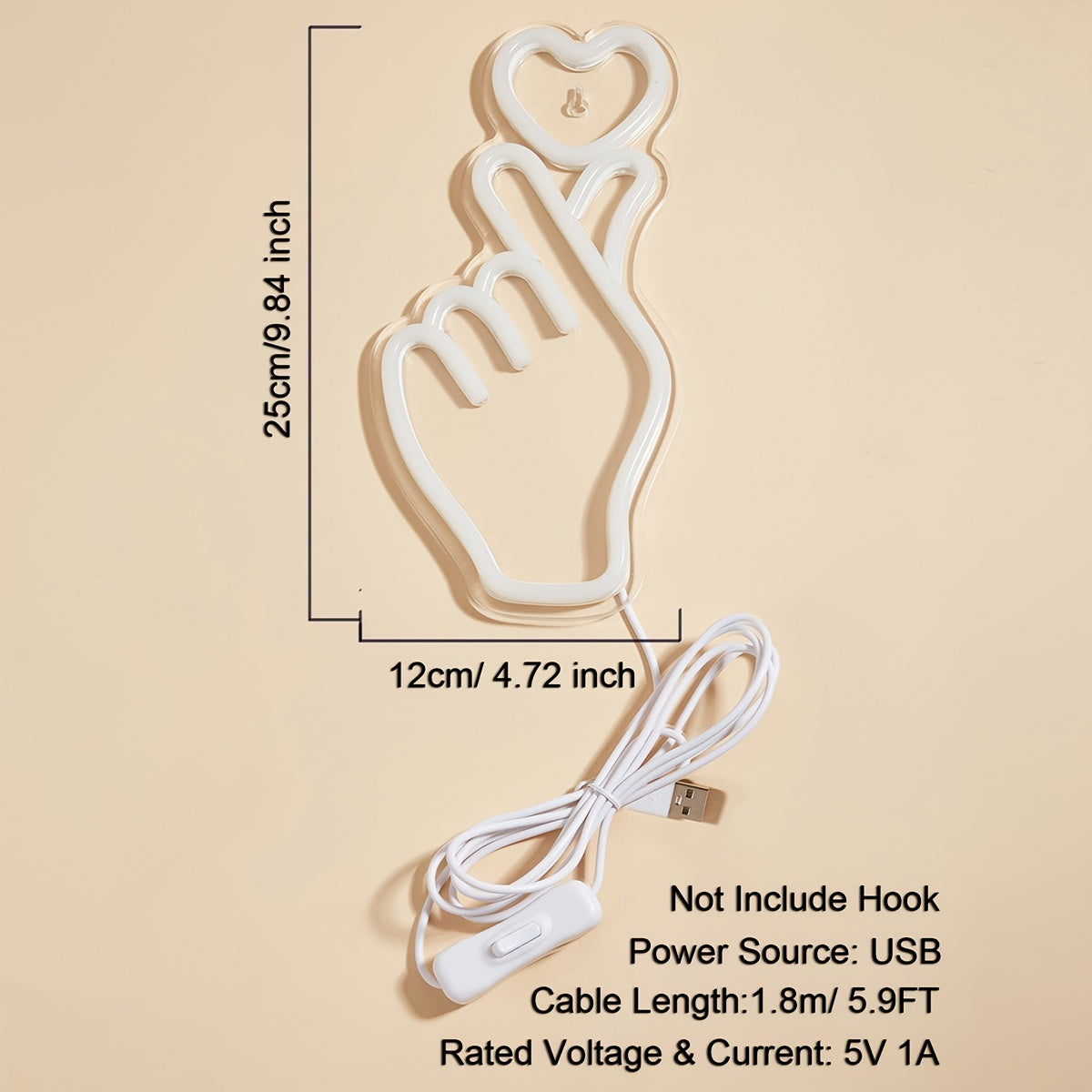 LED yurak harakati neon belgi tungi yorug'lik 5V USB quvvat manbai va 2 ta osish uchun tutqichlar bilan uy, yotoqxona, partiya uchun.