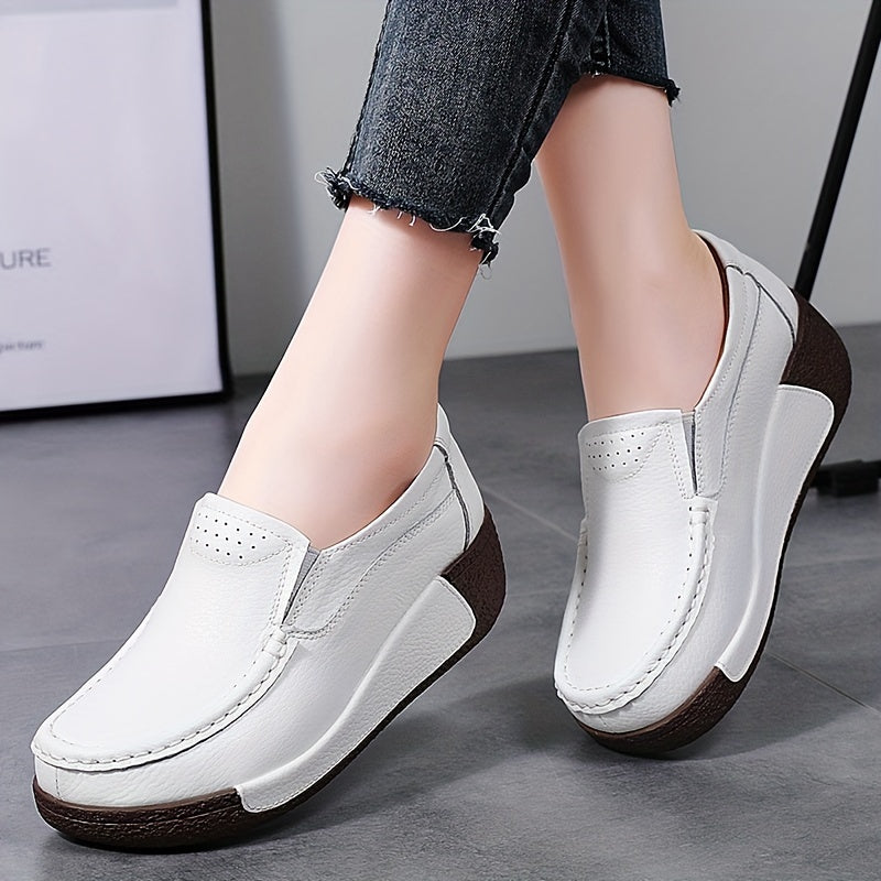 Women's Slip-On Loafers with Mid-Top Design Faux Leather Round Toe Mid Heel All-Season