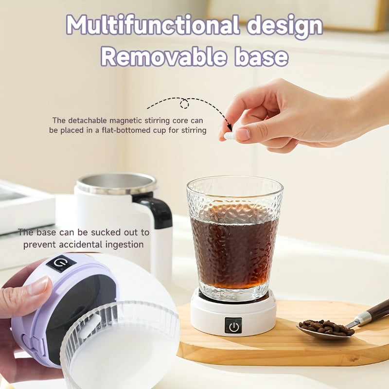 Self-Stirring Travel Mug with Temperature Display and Straw Creamy White