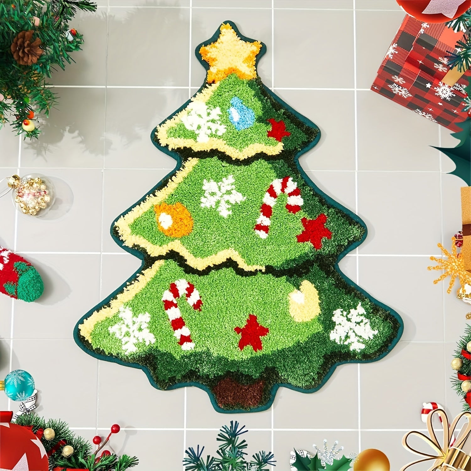 Christmas Tree Bathroom Mat Non-Slip Rug for Bathroom Living Room Entryway