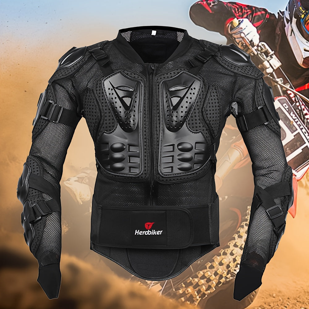 Unisex Black Motorcycle Armor Jacket Breathable Fabric Long Sleeve Zipper Riding Gear