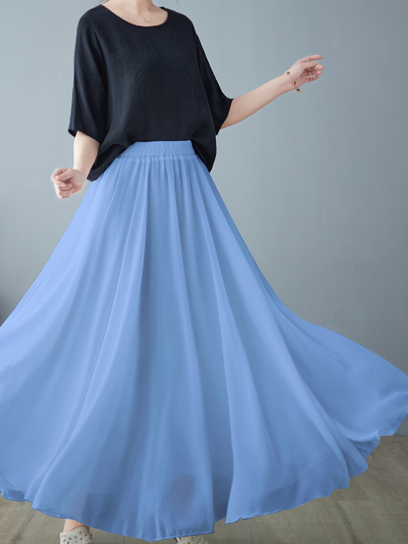 Women's High-Waist Chiffon Maxi Skirt with Ruffled Hem and Slimming A-Line Silhouette
