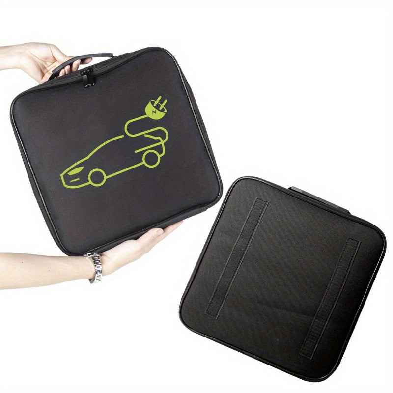 Waterproof Polyester EV Charger Storage Bag Portable Organizer with Green Car Outline
