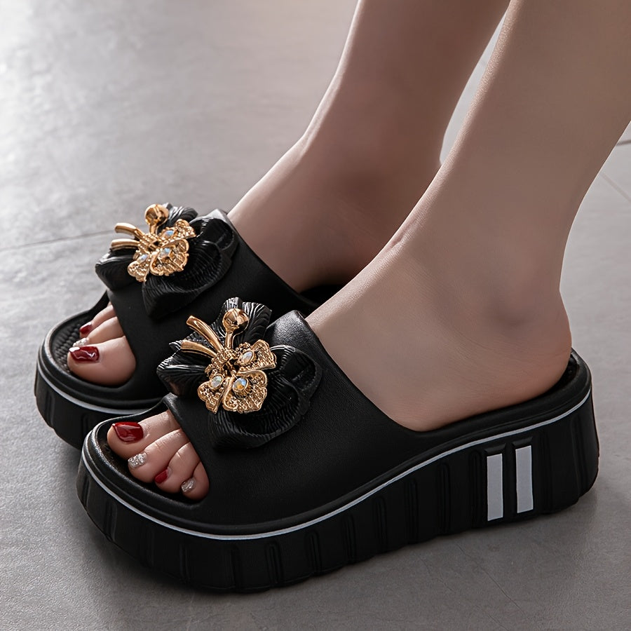 Women Floral Embellished Slide Sandals EVA Non-Slip Durable Beach Shoes