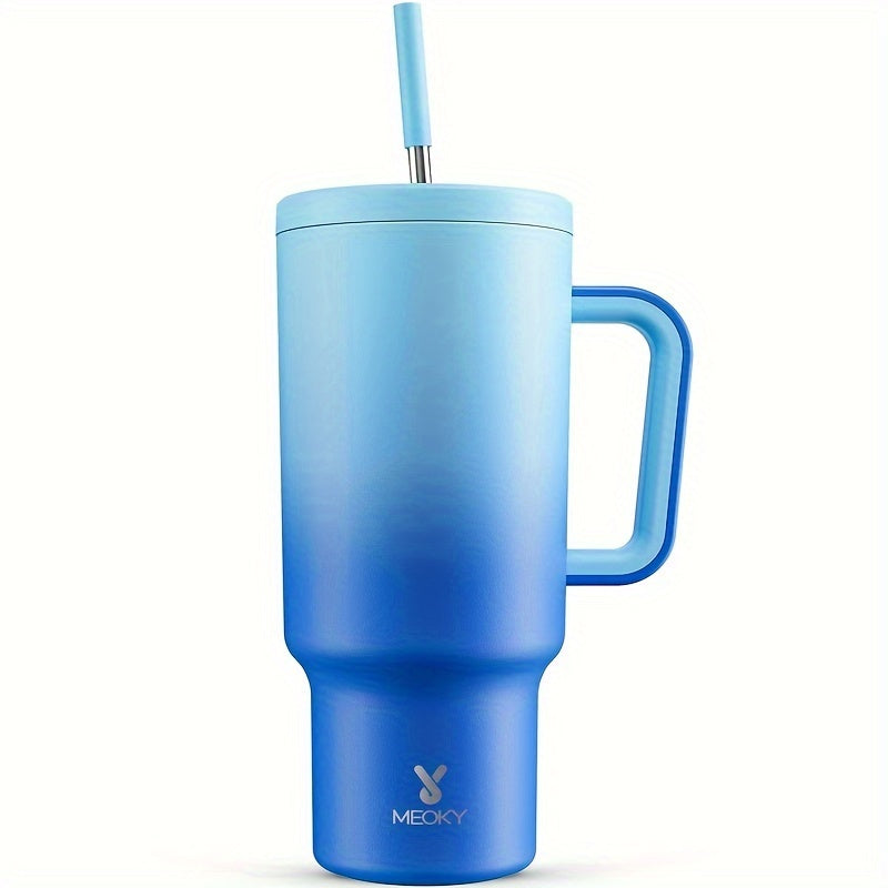 Vaso aislado de acero inoxidable de 40 oz con tapa, pajilla, asa y a prueba de fugas
