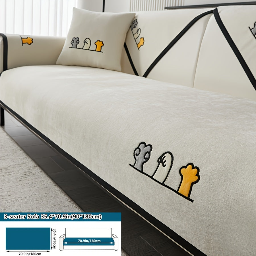 Эластичный чехол для сидений с вышивкой в виде кошачьих лап, комплект чехлов для дивана на все сезоны, пылезащитный защитник мебели для домашних животных, подходит для балкона, гостиной и домашнего декора. Чехол только для подушки.