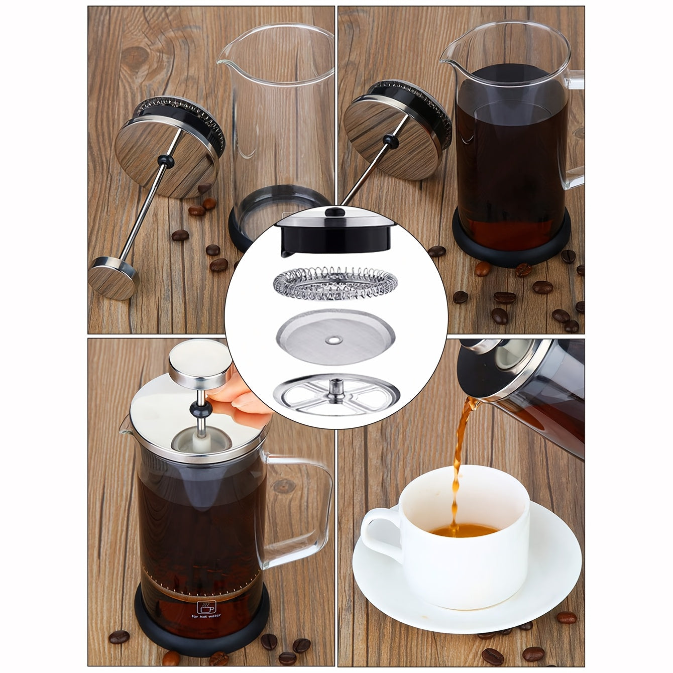 Два фильтра из нержавеющей стали для кофемашин и чайников объемом 350/700/1000 мл. Эти многоразовые сетчатые фильтры легко чистить.