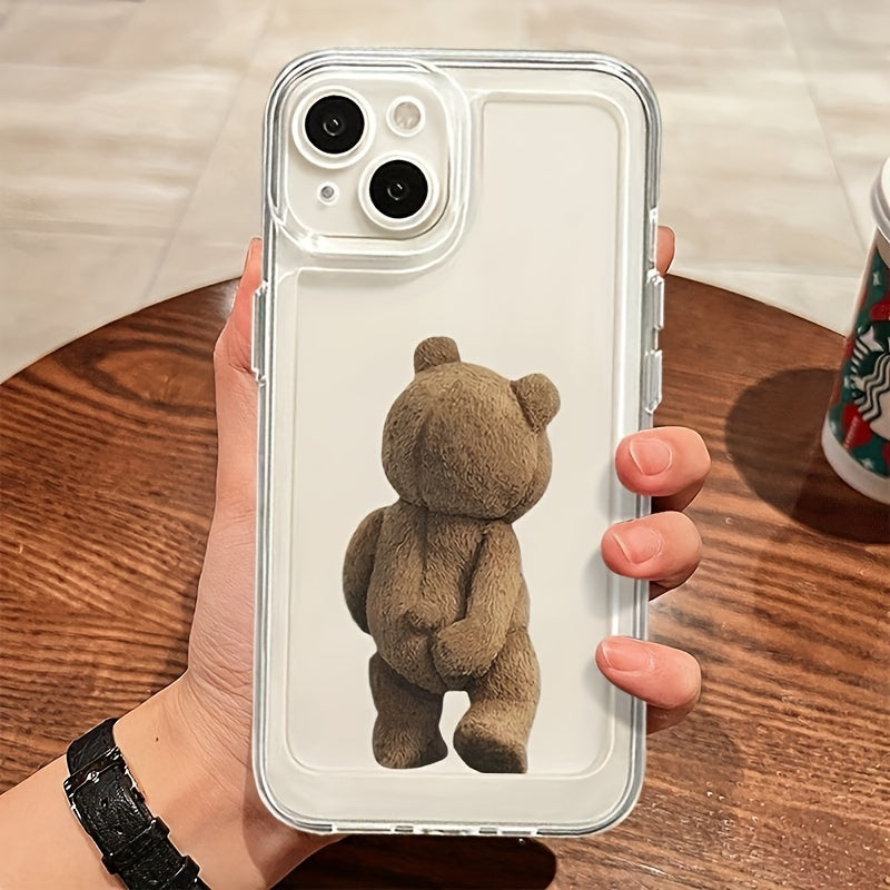 Transparent TPU Phone Case with Cartoon Teddy Bear Design for iPhone Models