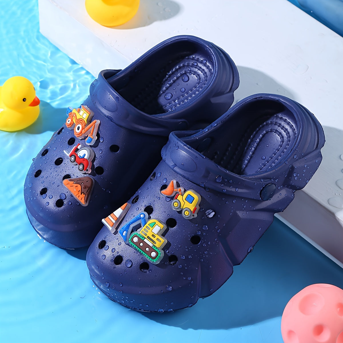 Zapatillas de EVA para niños con charms de excavadora, ligeras, antideslizantes, para uso en interiores y exteriores