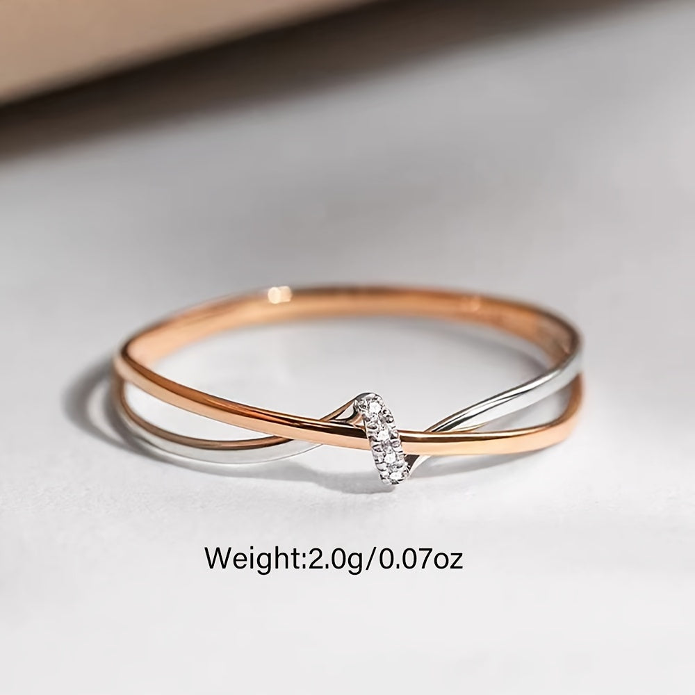 Rose Gold Double Knot Ring Sterling Silver Cubic Zirconia Elegant Jewelry