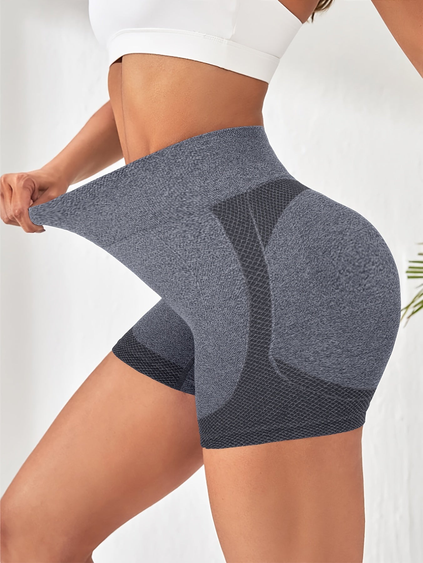Women High Waisted Yoga Shorts Seamless Knit Medium Support Solid Color 5 Pack