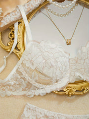 Women's Maroon Floral Lace Bra and Panty Set with Scalloped Edges and Soft Polyester Elastane Blend