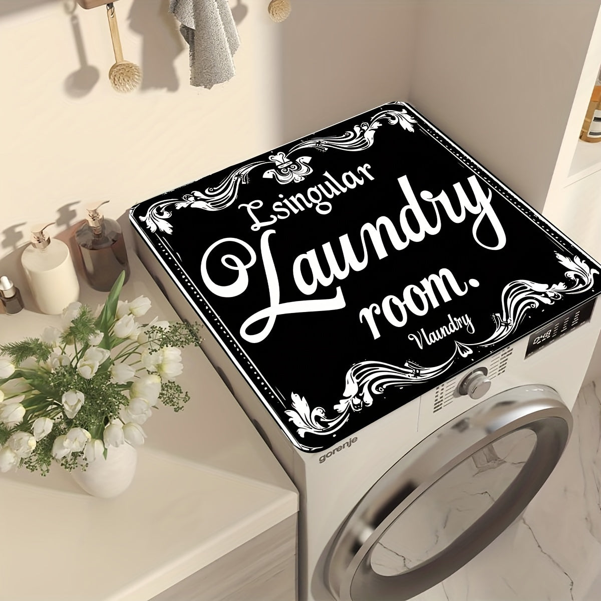 Vintage Letter Laundry Room Print Washing Machine Dust Cover Polyester Protects Appliances
