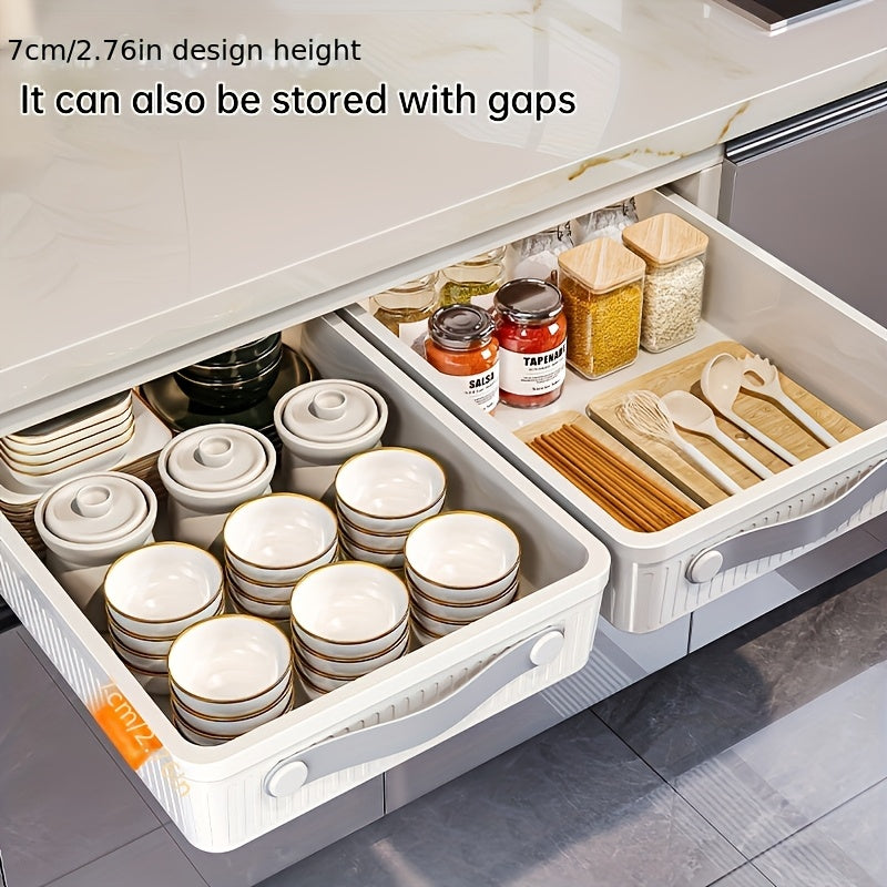 Oversized pull-out cabinet storage baskets with metal tubes plastic drawer organizer