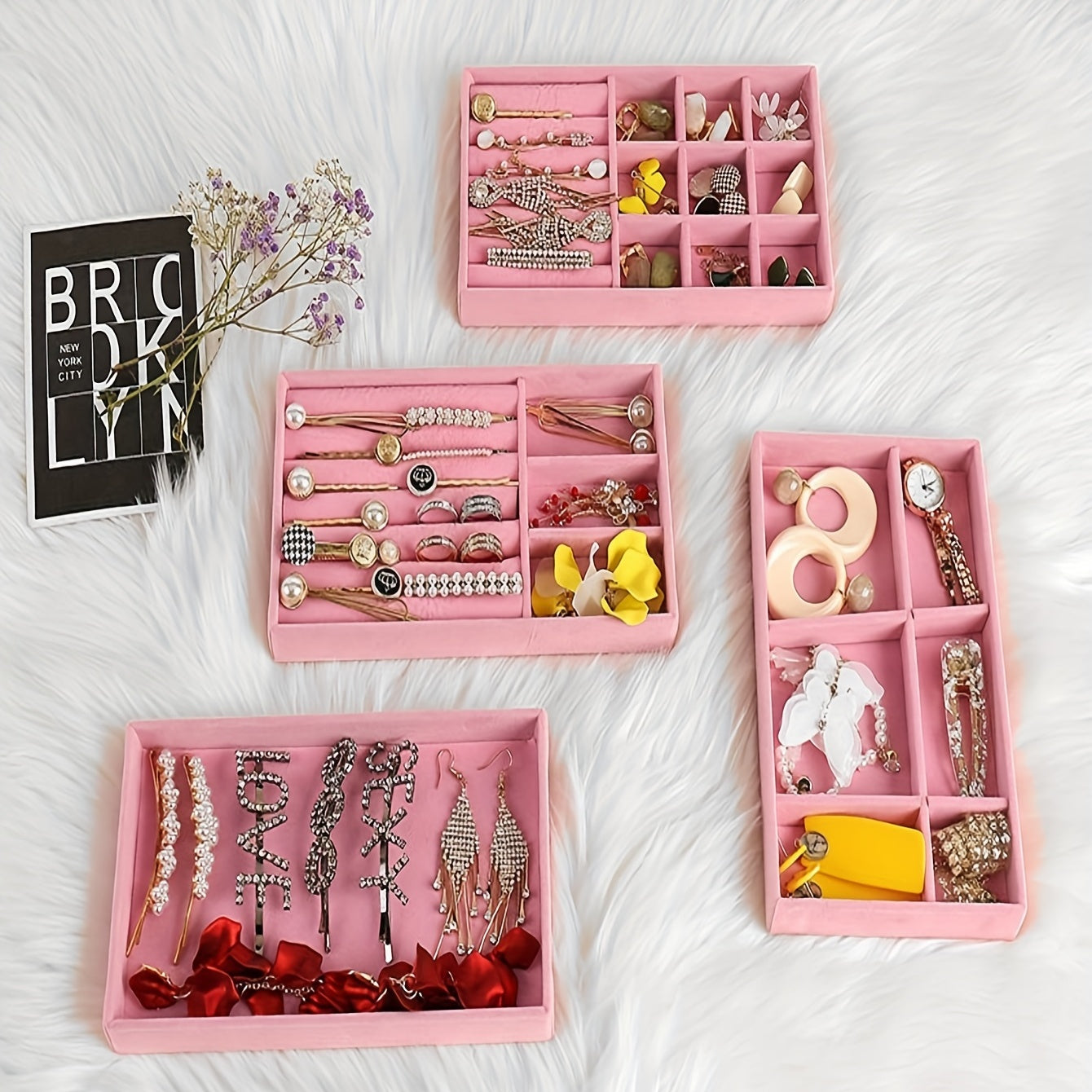 Organizador de joyas con bandeja para maquillaje para pendientes, pulseras y anillos, almacenamiento de escritorio