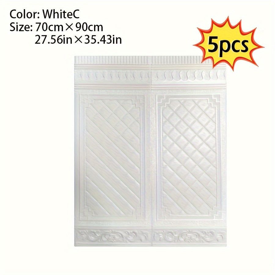 5pcs 3D Textured Self-Adhesive Wall Panels Shapes and Stripes Waterproof Moisture-Proof Wainscot Board for Bedroom