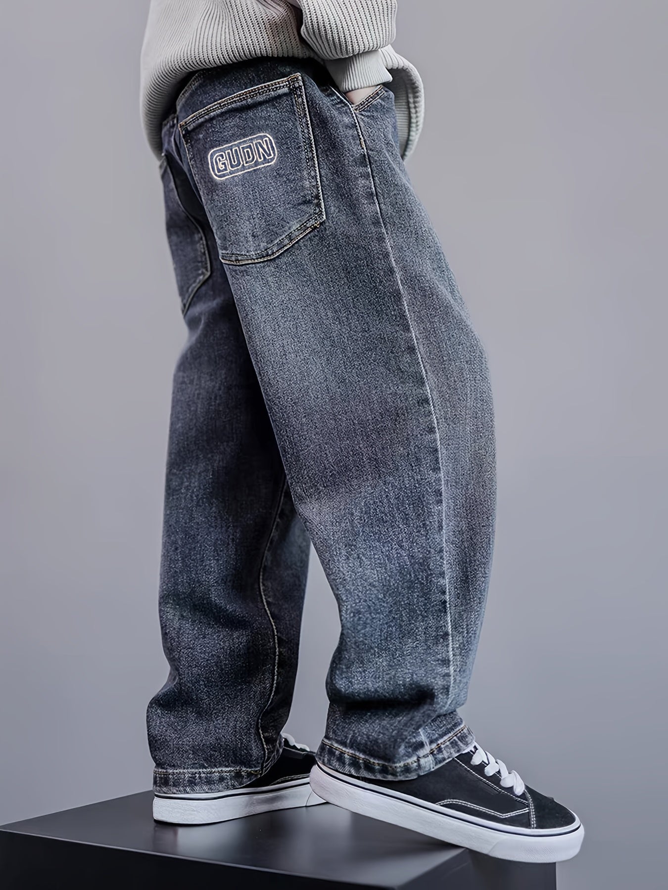 Boys Denim Jeans Long Pants Spring Fall 2024 Letter Embroidered Non-Stretch Casual