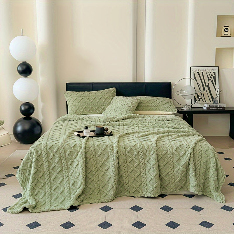 Double-Sided Velvet Office Blanket Rhombus Grid Tartan and Solid Color Square Pattern