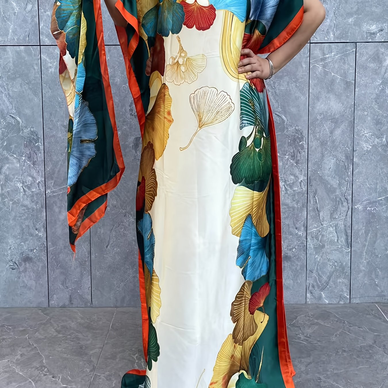 Платье макси для женщин больших размеров с цветочным принтом и шарфом, легкое, свободного кроя, летнее повседневное платье maxi