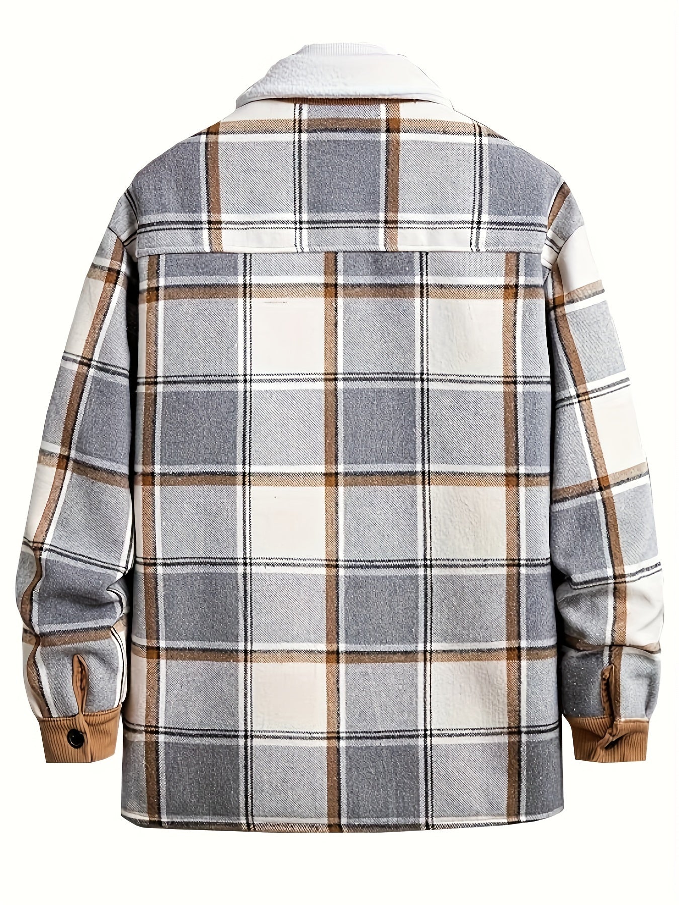 Plus Size Men's Overcoat with Plaid Print Flap Pockets Drop Shoulders