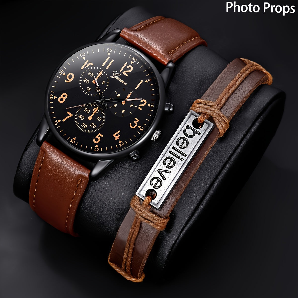 Men's Round Quartz Watch with Bracelet Set for Casual and Formal Wear