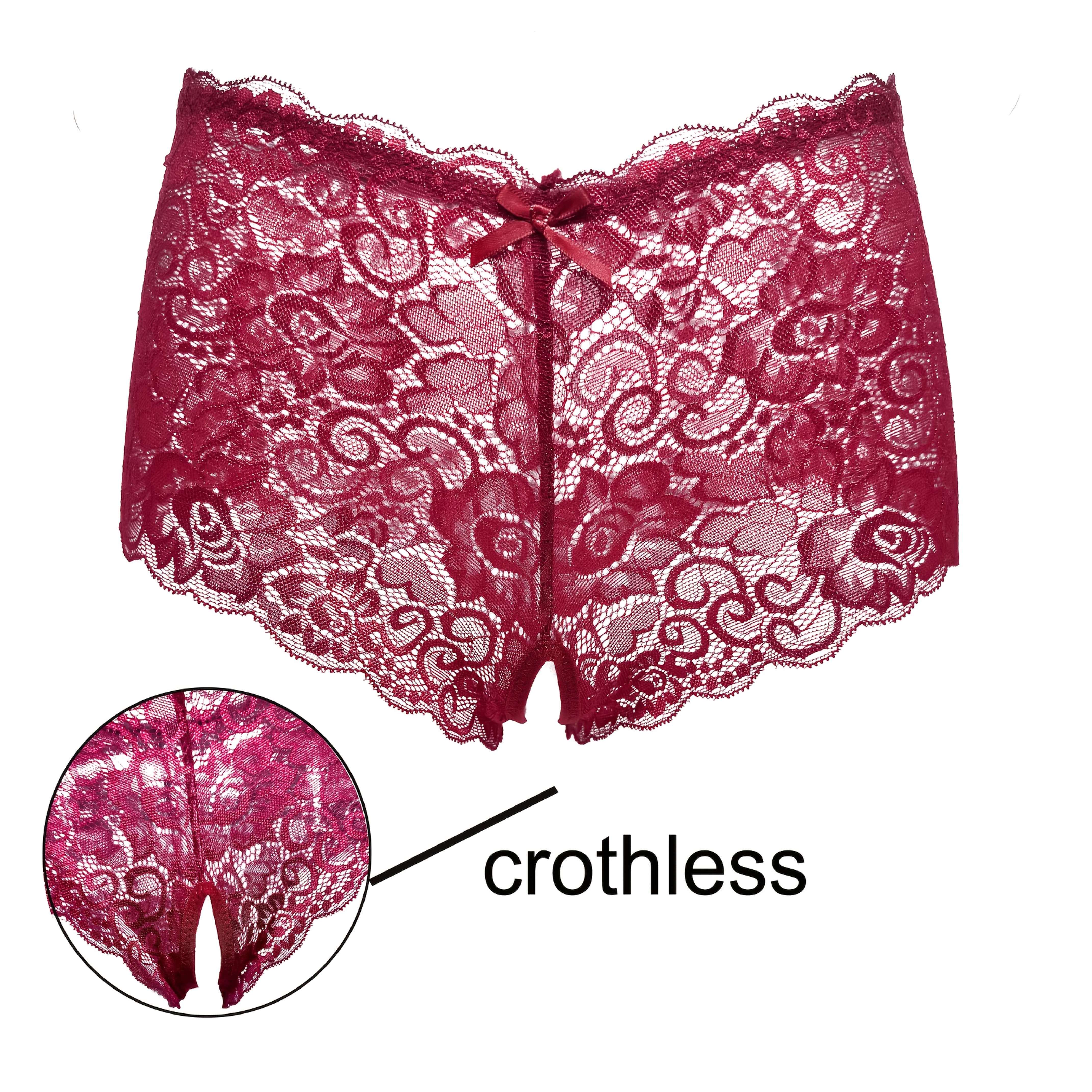 Women's Red Lace Open-Crotch Panties with Bow Details for Valentine's Day