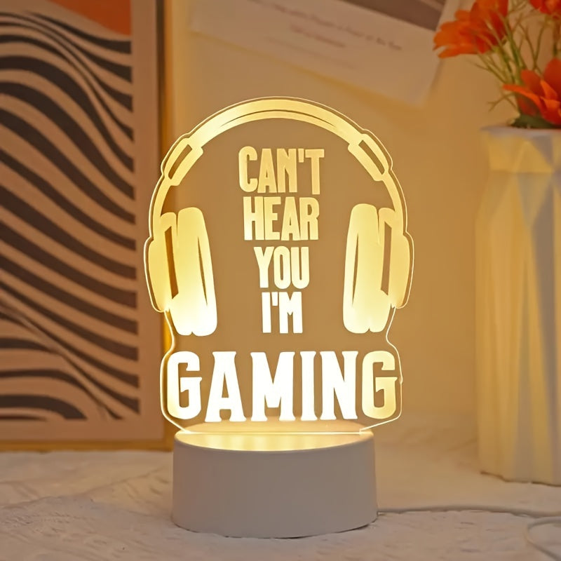 USB-Powered 3D Gaming Headset LED Night Light with Striped Design for Desk and Bedside Decor