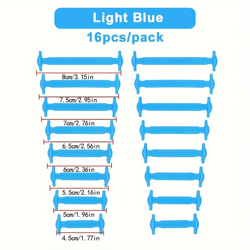 16 Pack Elastic Silicone Shoelaces for Sports and Casual Shoes