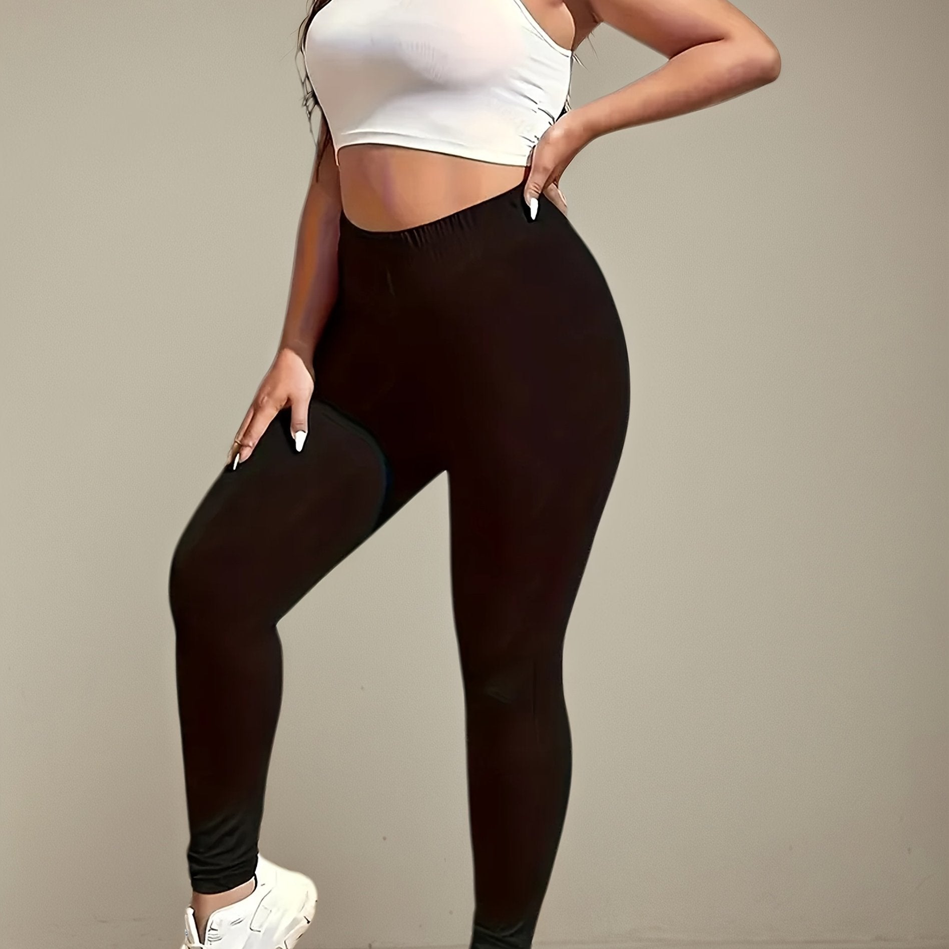 Women's Plus Size High-Waist Stretch Leggings All-Season White
