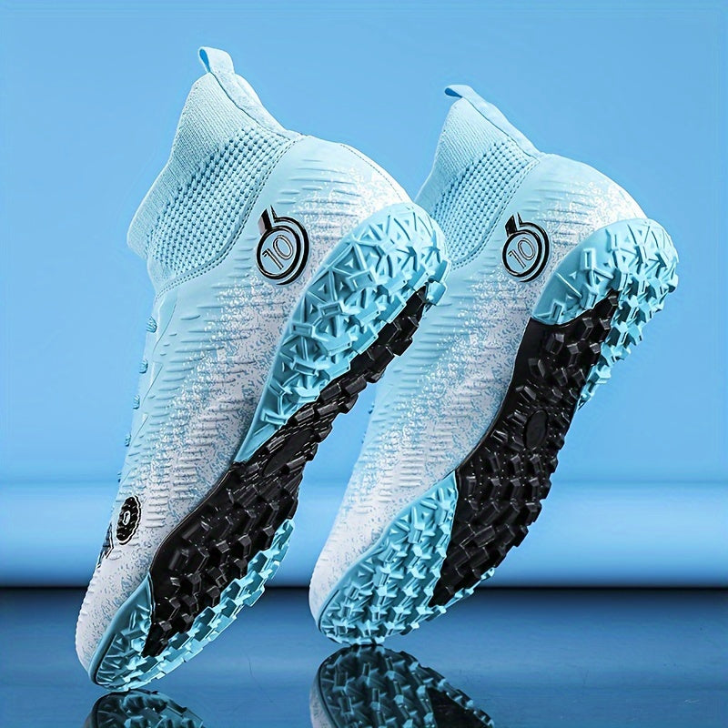 Men's High Top Turf Football Boots Outdoor Anti-Skid Breathable Lace-Up Soccer Cleats