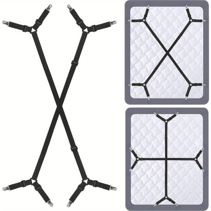 Adjustable Crisscross Bed Sheet Straps Set of 2 Elastic Fasteners Mattress Cover Clips