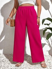 Women's Plus Size Textured High-Waist Wide-Leg Pants Solid Color