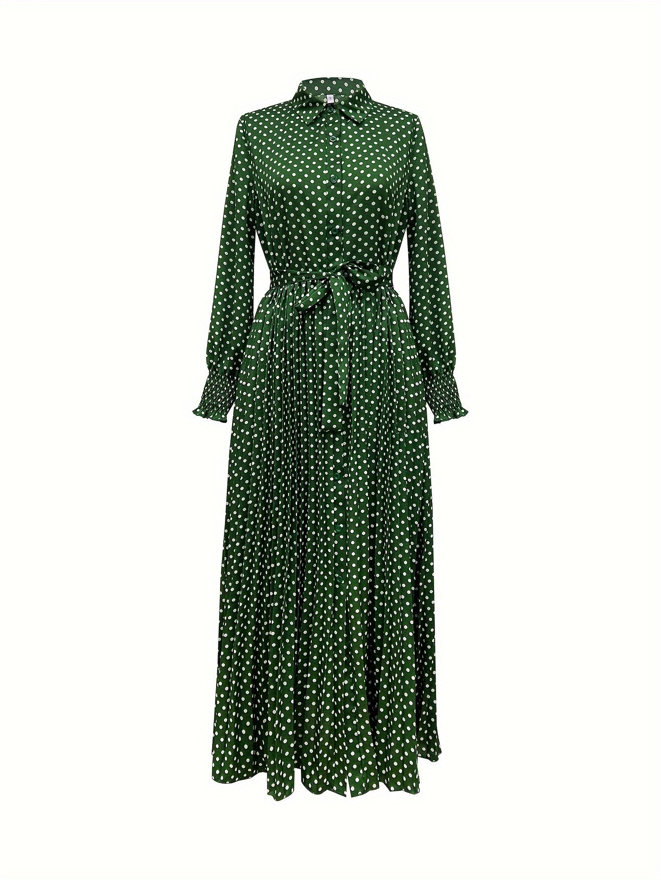 Long Sleeve Polka Dot Dress for Adults Elegant Woven Polyester Spring Fall