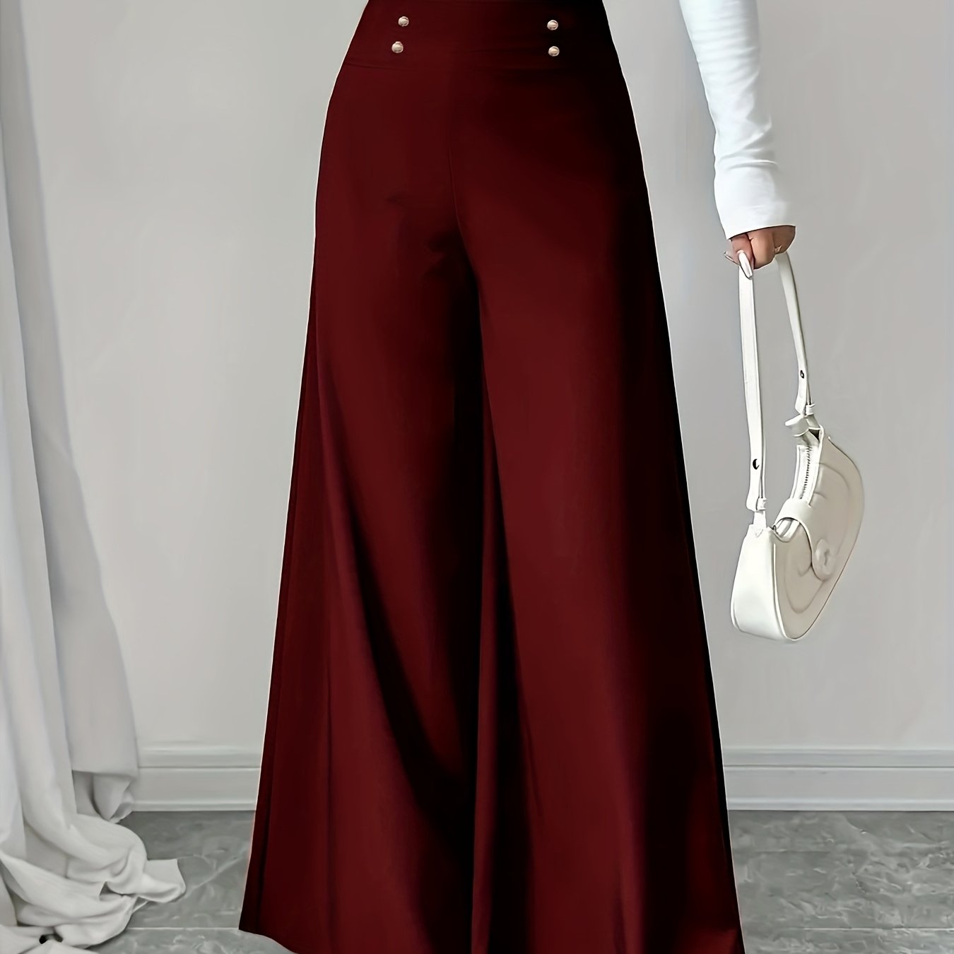 Women's Flare Pants Polyester Spandex Stretch Dark Green Wide Leg Formal